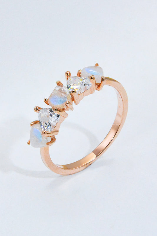 Moonstone and Zircon Heart Ring