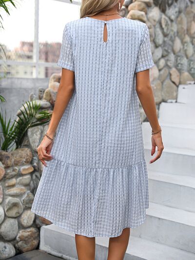 Round Neck Short Sleeve Ruffle Hem Dress