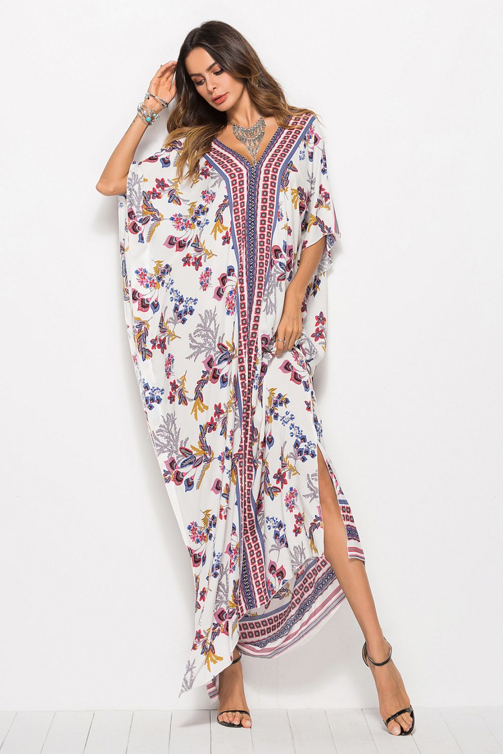 Floral V-Neck Dolman Sleeve Dress