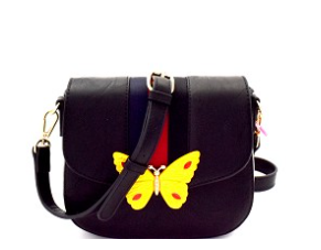 Butterfly Charm Color Block Striped Saddle Cross Body