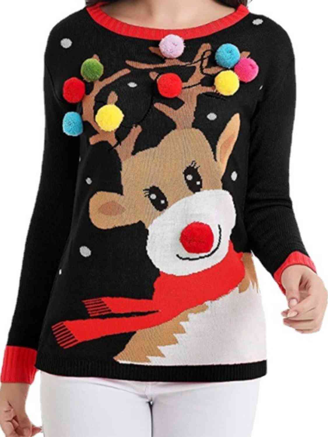 Rudolph Pom-Pom Trim Sweater