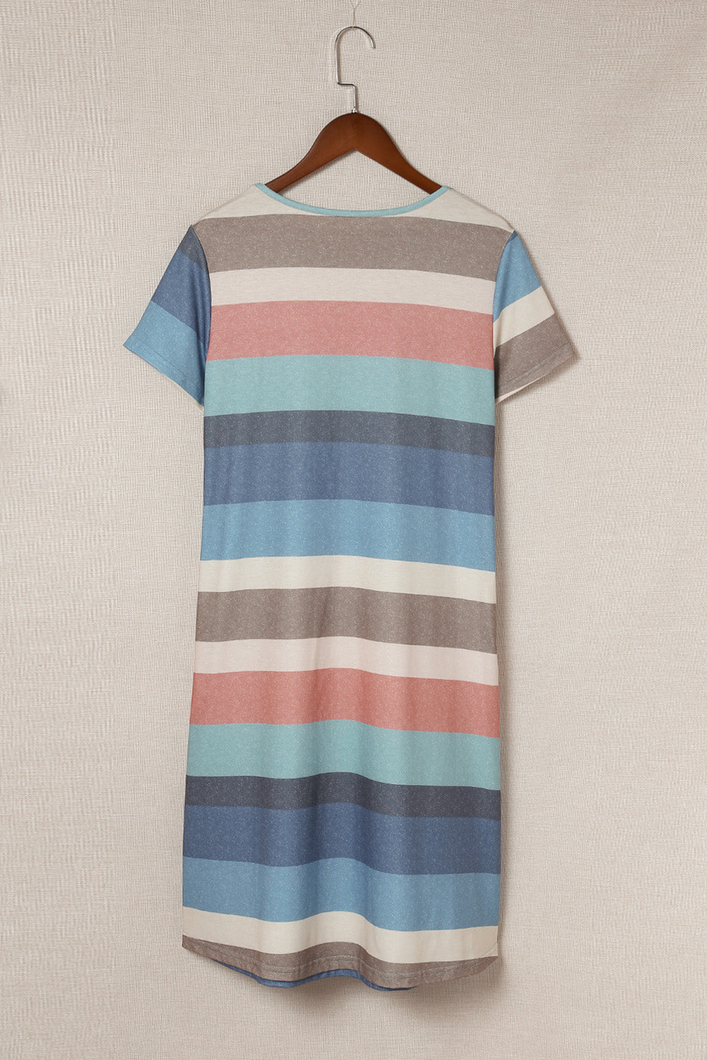 Striped Round Neck Tee Dress with Pockets