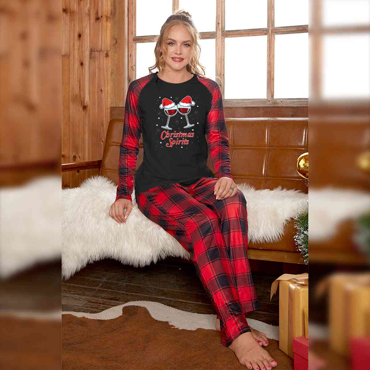 CHRISTMAS SPIRITS Graphic Top and Plaid Pants Set