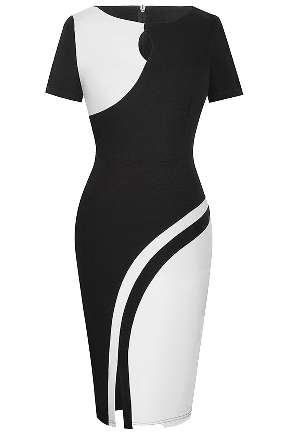 Two-Tone Round Neck Short Sleeve Slit Dress