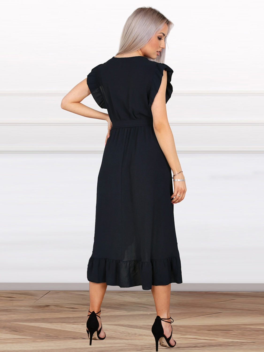 Tied Surplice Ruffle Hem Dress