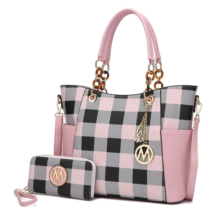 Mariely Checker Board Tote Handbag Set