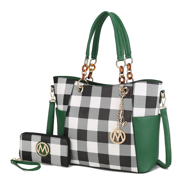 Mariely Checker Board Tote Handbag Set