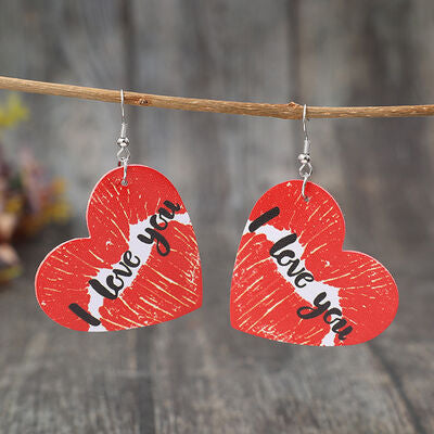 I LOVE YOU Heart Leather Earrings