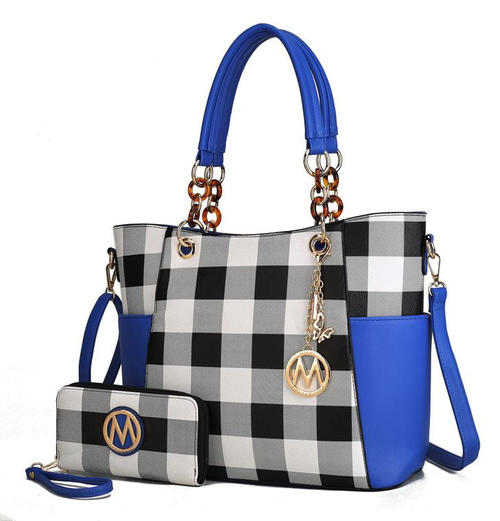 Mariely Checker Board Tote Handbag Set