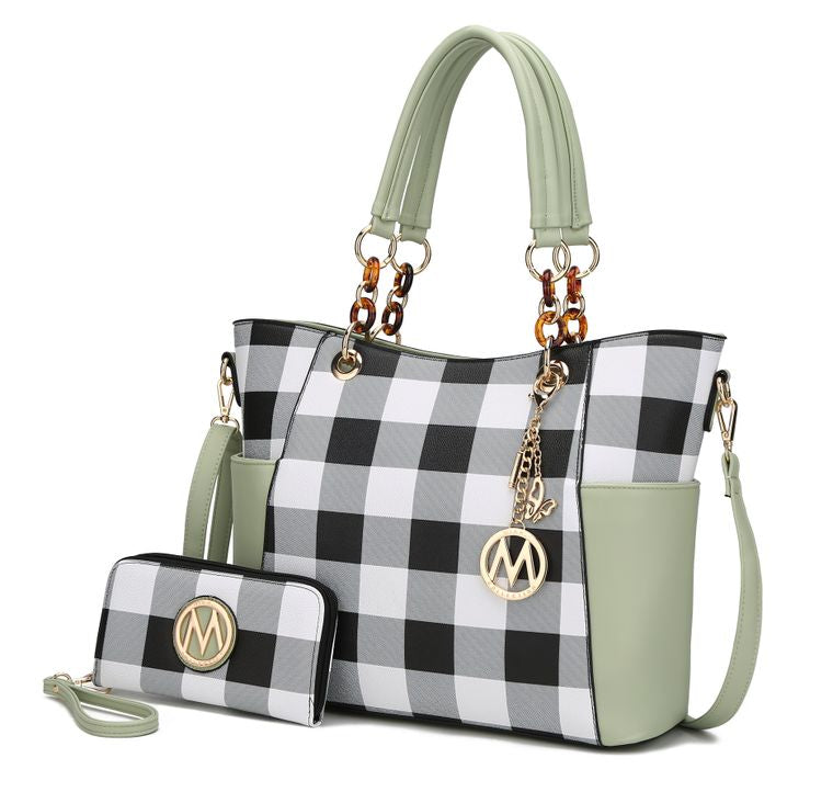 Mariely Checker Board Tote Handbag Set