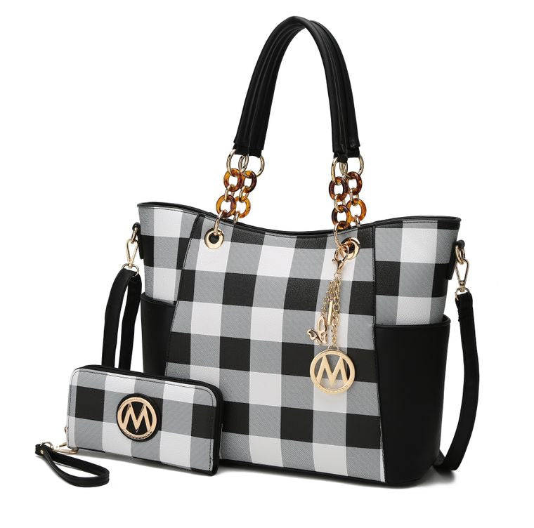 Mariely Checker Board Tote Handbag Set