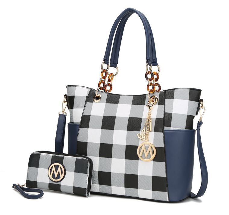 Mariely Checker Board Tote Handbag Set