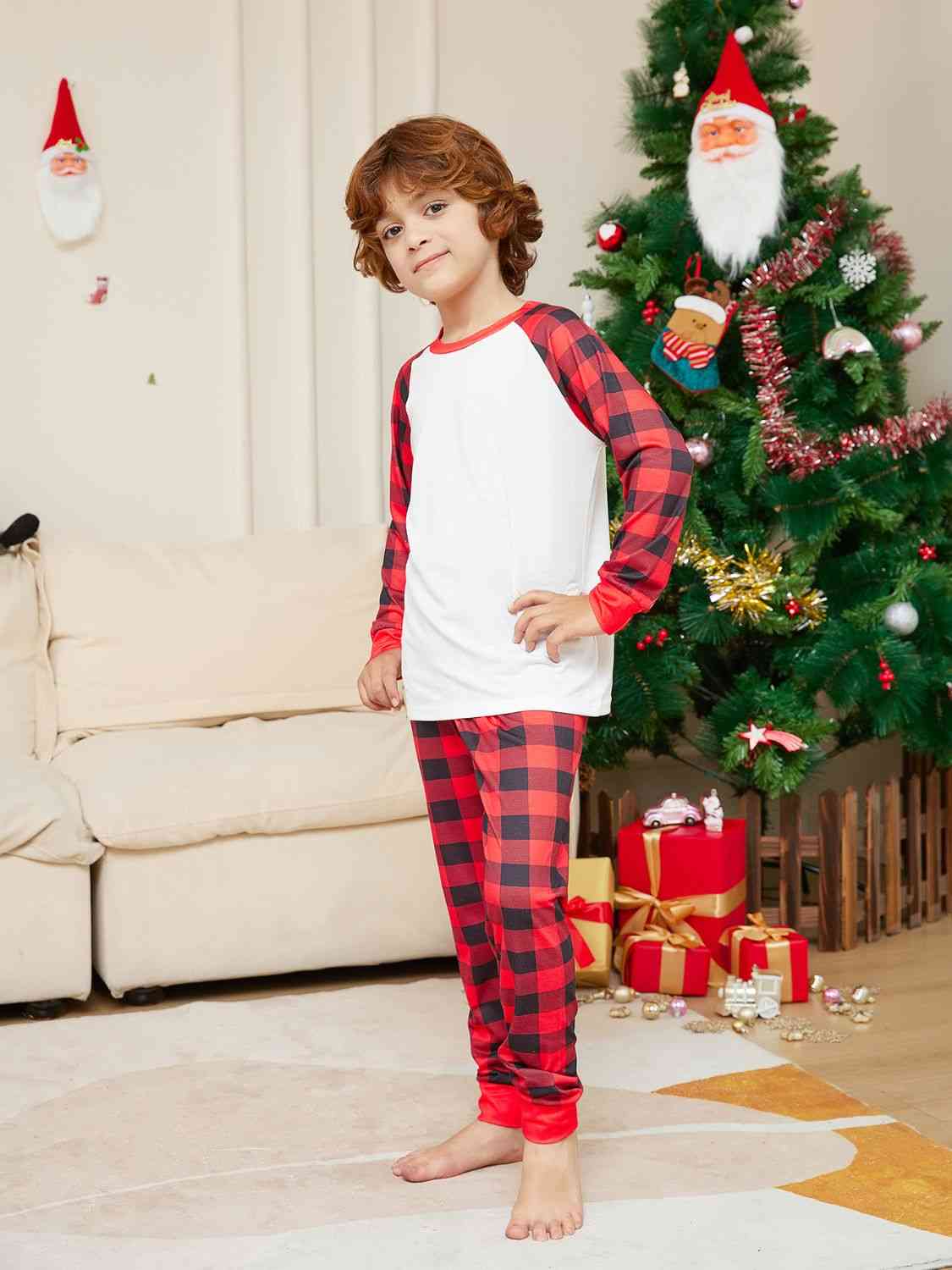 Raglan Sleeve Top and Plaid Pants Set