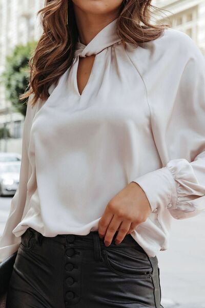 Cutout Mock Neck Long Sleeve Blouse