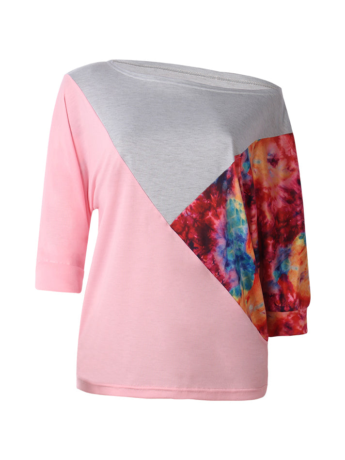 Color Block Three-Quarter Sleeve Blouse