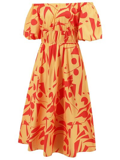 Printed Off-Shoulder Balloon Sleeve Dress