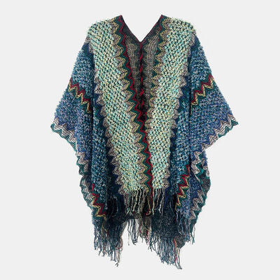 Wavy Striped Fringe Detail Shawl