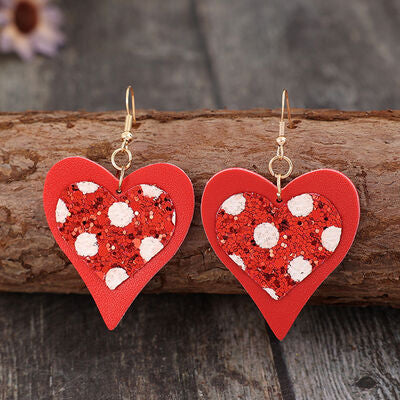 Sequin Heart Leather Drop Earrings