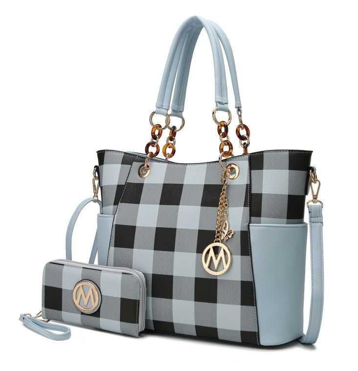 Mariely Checker Board Tote Handbag Set