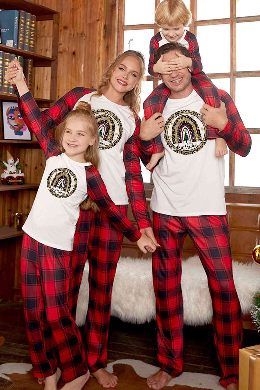 MERRY CHRISTMAS Graphic Top and Plaid Pants Set