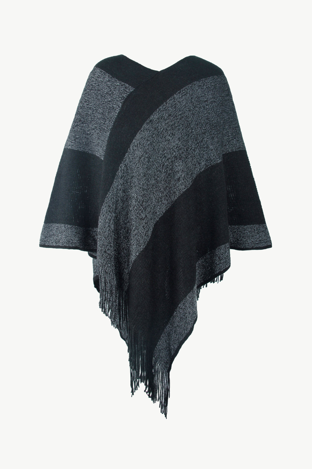 Color Block Fringe Hem Poncho