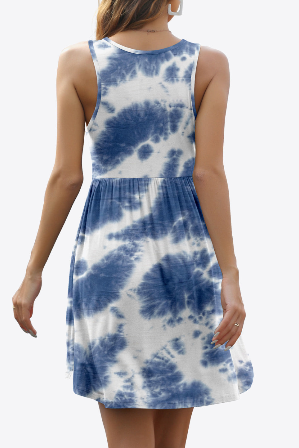 Printed Round Neck Sleeveless Dress with Pockets