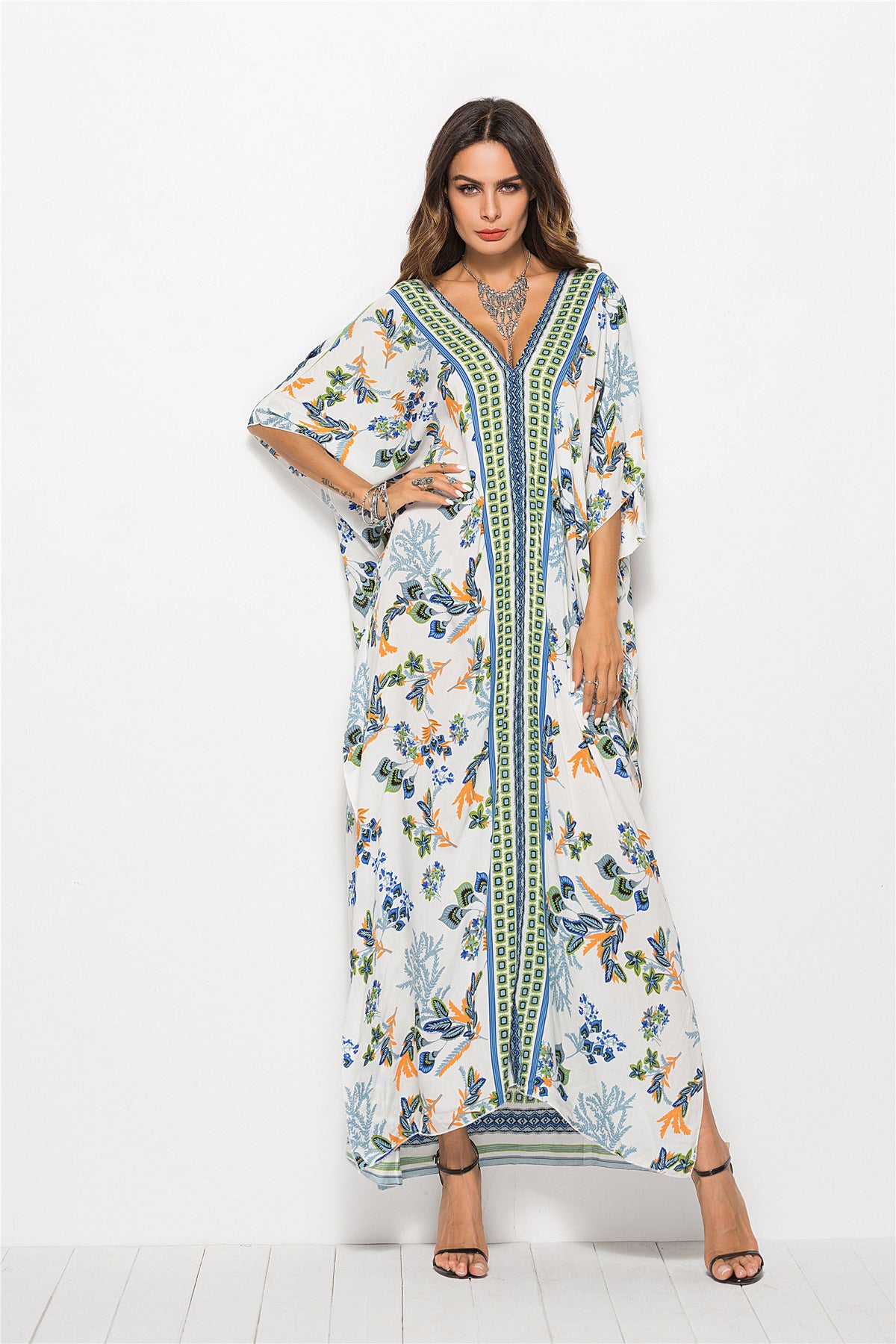 Floral V-Neck Dolman Sleeve Dress