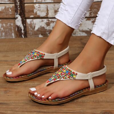 Beaded PU Leather Open Toe Sandals