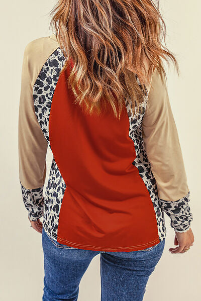 Leopard Round Neck Long Sleeve T-Shirt