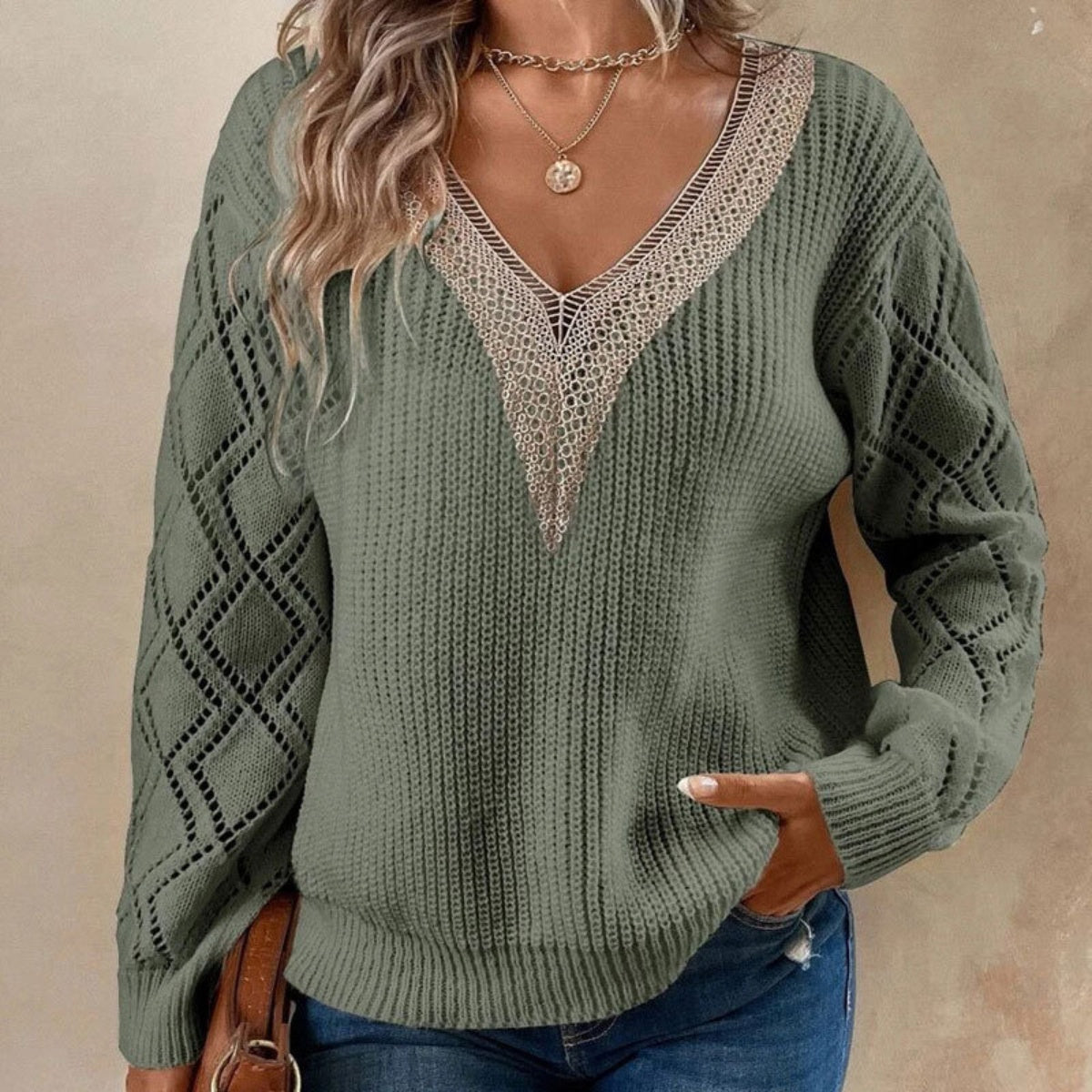 Contrast V-Neck Sweater