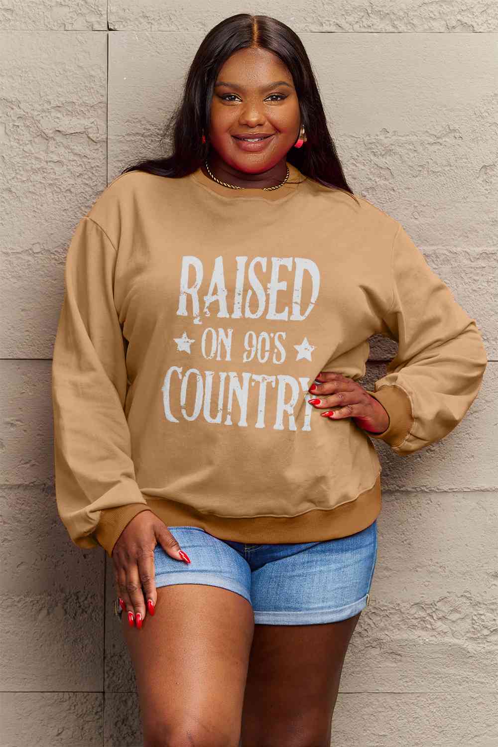 Simply Love Full Size RAISED ON 90'S COUNTRY Graphic Sweatshirt