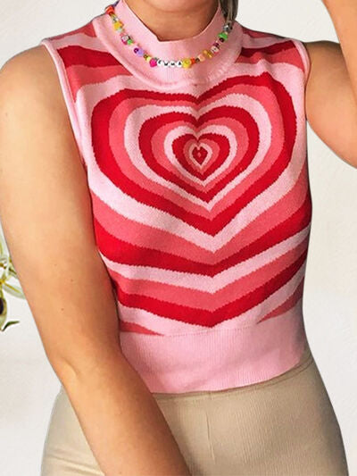 Heart Mock Neck Sweater Vest