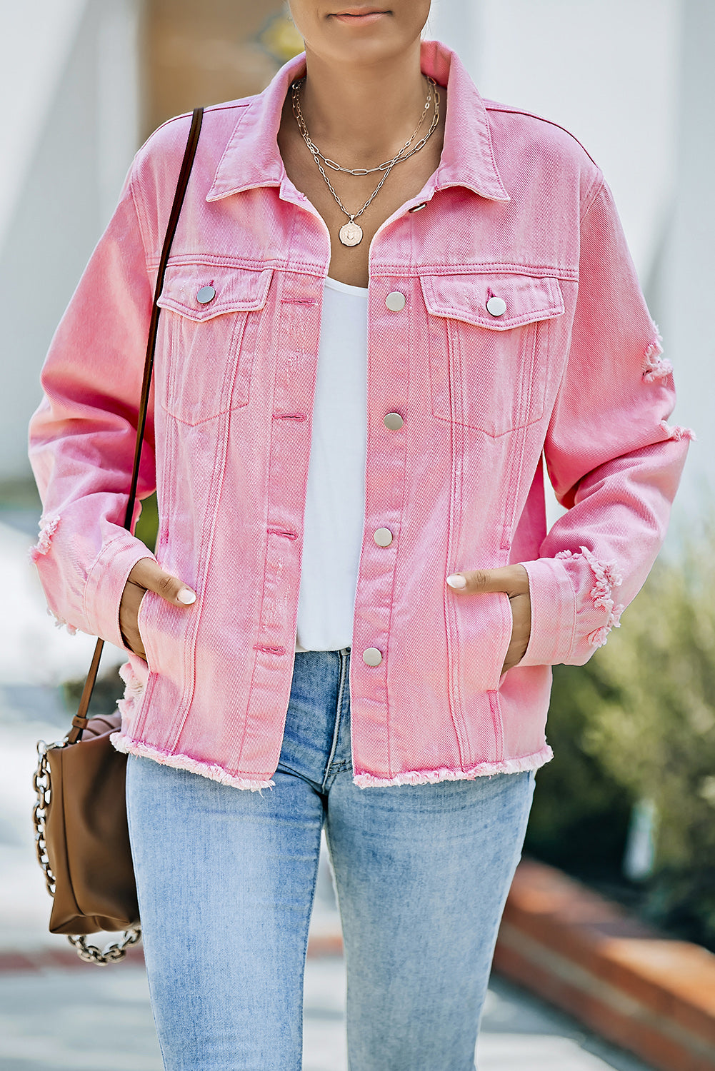 Distressed Raw Hem Denim Jacket