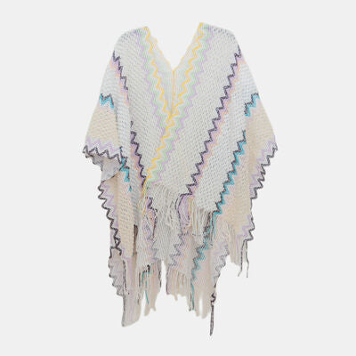 Wavy Striped Fringe Detail Shawl