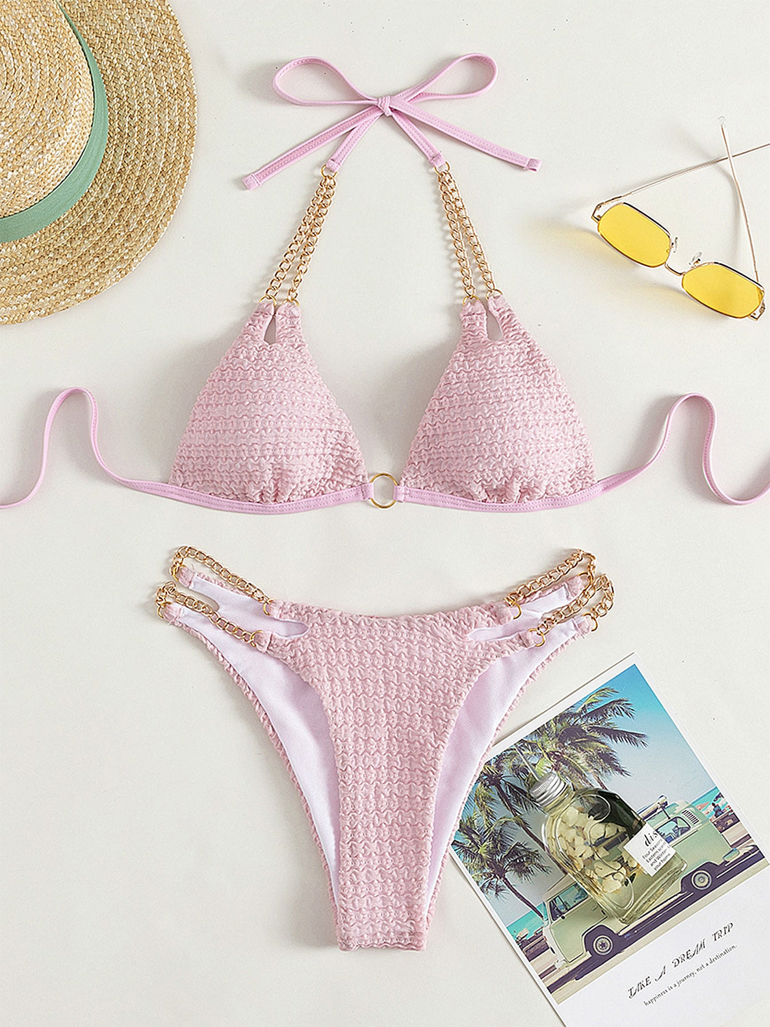 Chain Detail Halter Neck Bikini Set