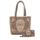 Montana West Sugar Skull Collection Concealed Handgun Tote w/Matching Wallet Set