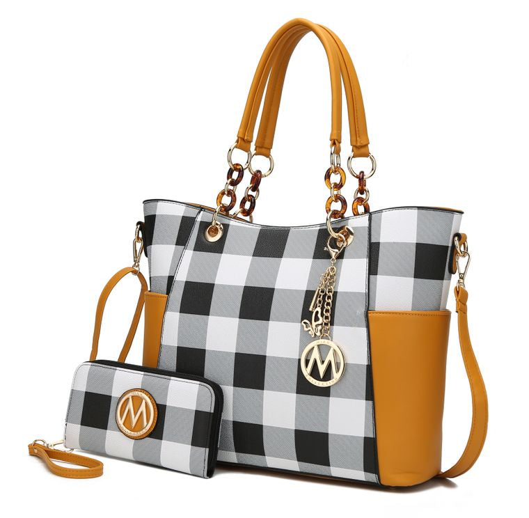 Mariely Checker Board Tote Handbag Set