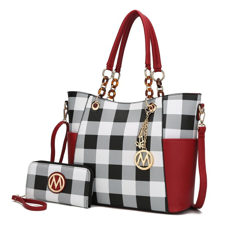 Mariely Checker Board Tote Handbag Set