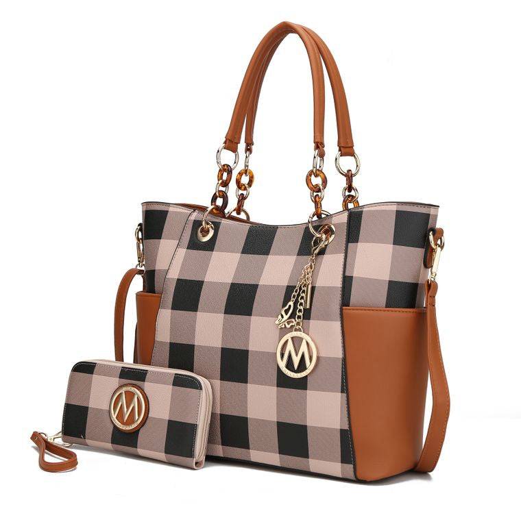 Mariely Checker Board Tote Handbag Set