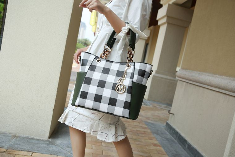 Mariely Checker Board Tote Handbag Set