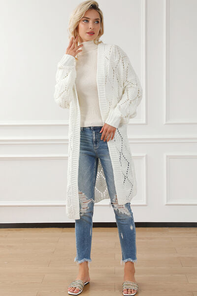 Openwork Open Front Dropped Shoulder Cardigan