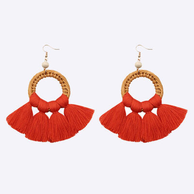 Tassel Cotton Cord Rattan Dangle Earrings