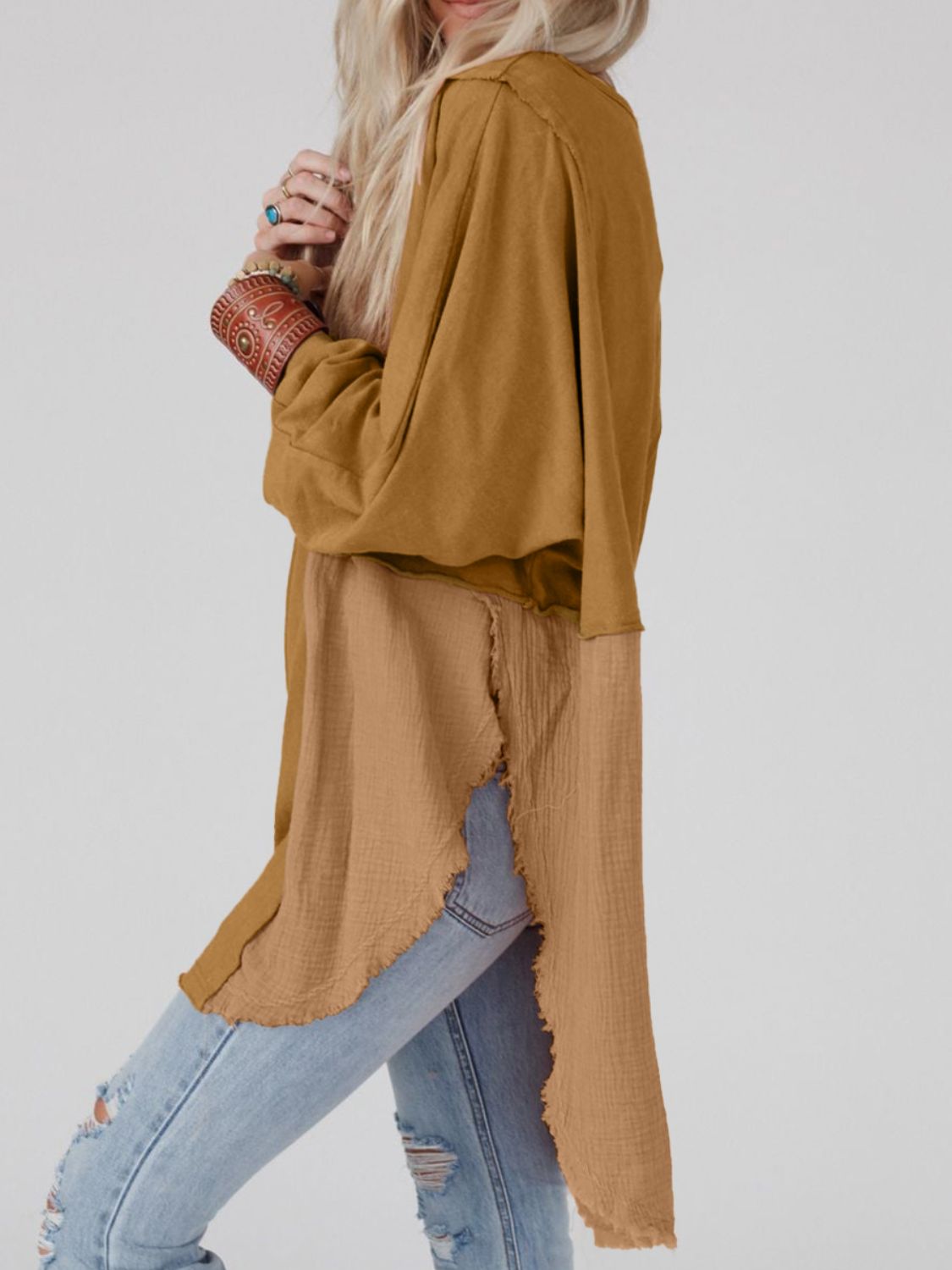 Curved Hem Dolman Sleeve Top