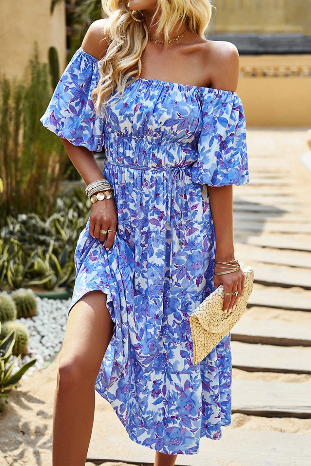 Floral Square Neck Tiered Midi Dress