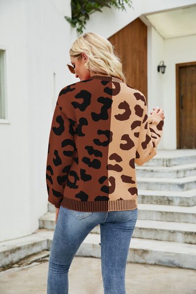 Leopard Button Up Dropped Shoulder Cardigan