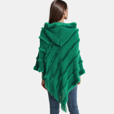 Fringe Trim Hooded Shawl