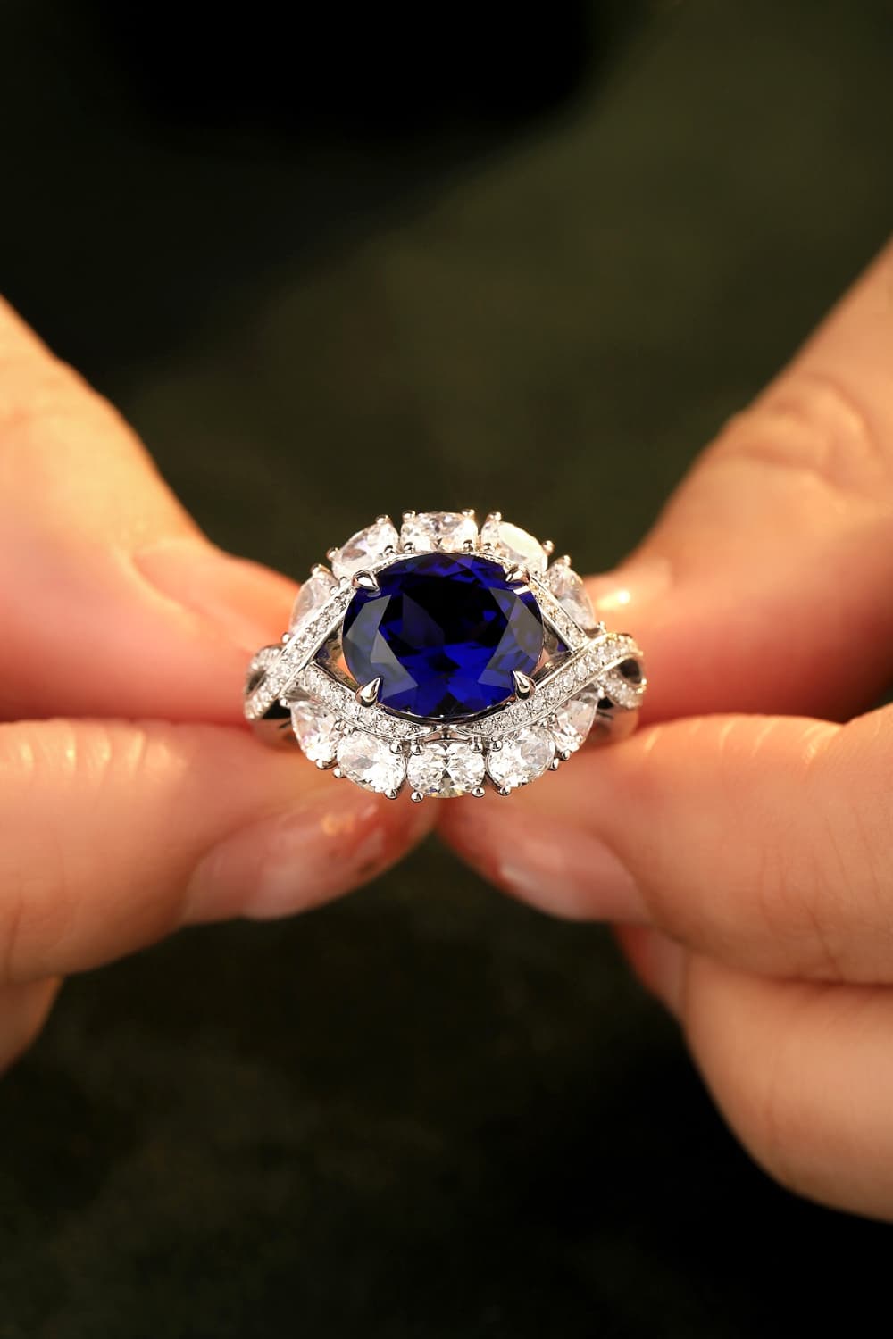 Platinum-Plated Lab-Grown Sapphire Ring