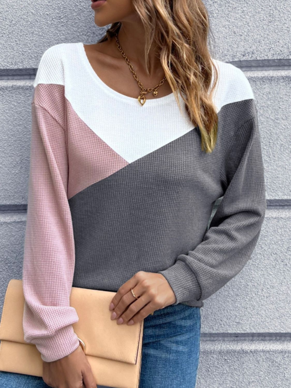 Color Block Round Neck Top