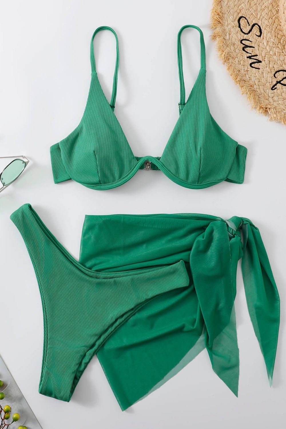 Ribbed High Cut Three-Piece Swim Set