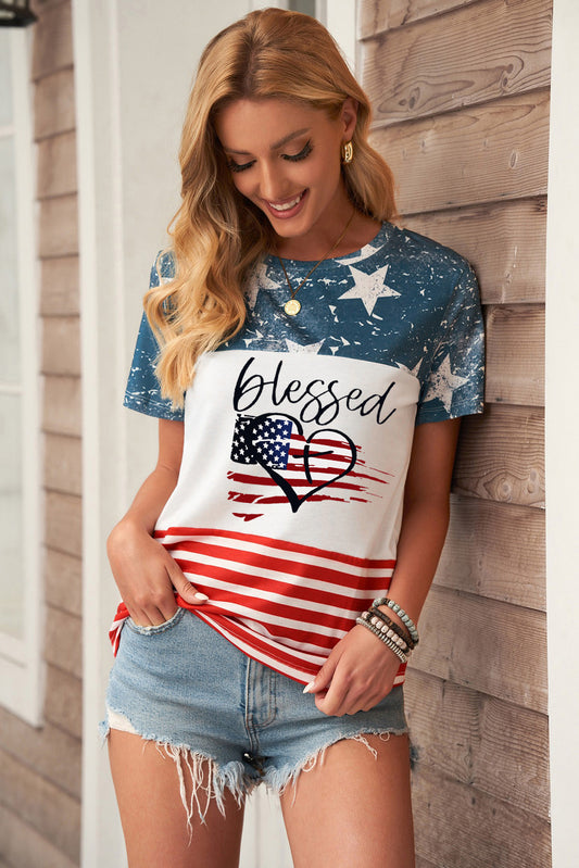 BLESSED Stars and Stripes Color Block T-Shirt